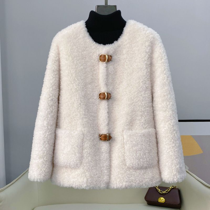 Oversized Shearling Jacket – Longline Faux Leather Coat With Detachable Neck Wrap (S-L, Beige/Khaki/Black)_voghion.com