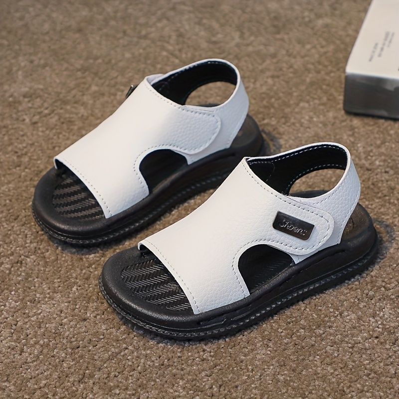 Garçons à bout ouvert de couleur unie à la mode, sandales antidérapantes respirantes pour la plage de vacances, l'été_voghion.com