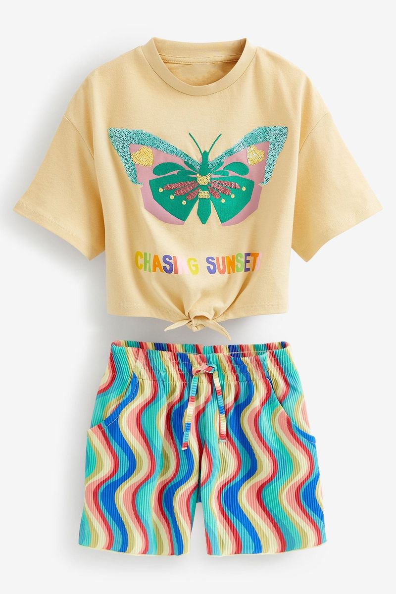 Littlebuddy2024 summer European and American style 2-7 years old children's clothing butterfly beads short-sleeved pants children's suit cotton manufacturer female_voghion.com