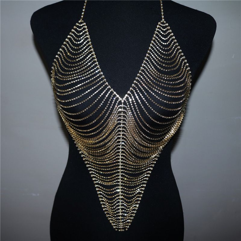 New multi-layer rhinestone bra women's nightclub sexy jumpsuit body chain_voghion.com