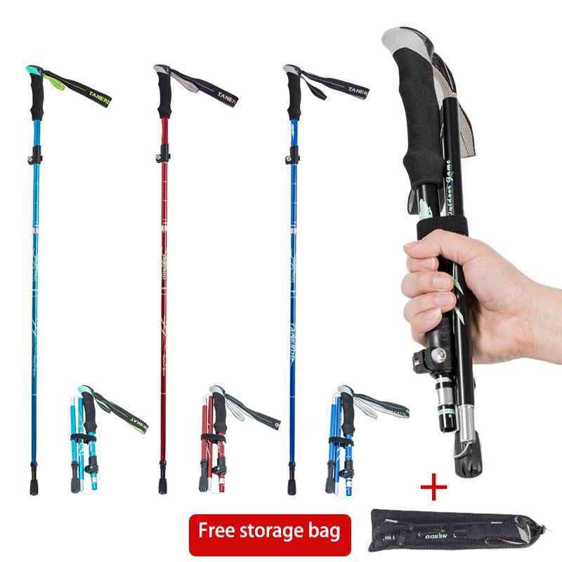 Ultralet sammenfoldelig multifunktions trekkingstang Bærbar Anti Shock Alpenstock Snevandring Udendørs klatring Vandrestok_voghion.com