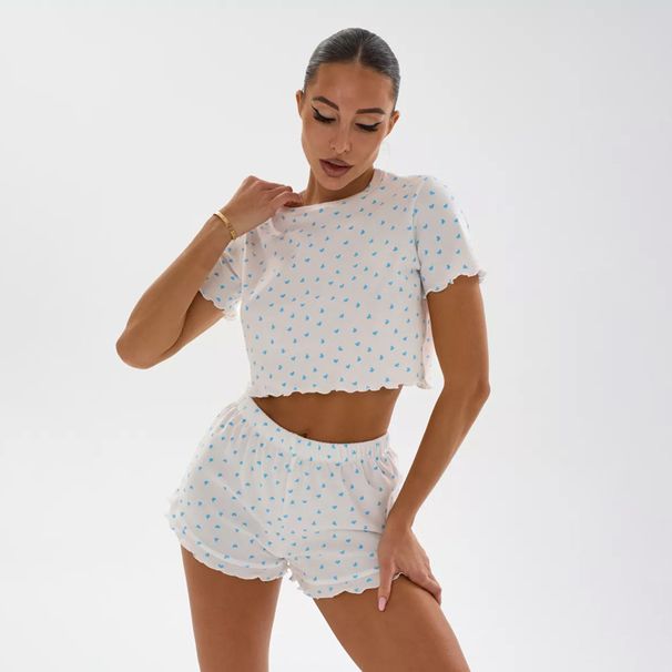Damenbekleidung Home Kleidung Baumwolle Liebe Druck Lässig Kurzarm Shorts Zweiteiliger Anzug Pyjamas_voghion.com
