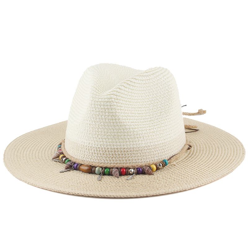 Cappelli da cowboy da donna Cappelli di paglia color block per donna primavera ed estate Cappelli di paglia Panama Cappelli da sole a tesa piatta per capelli da gentiluomo_voghion.com