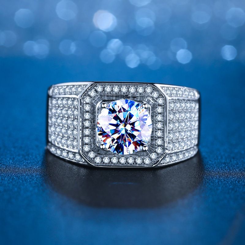 Νέο, δημιουργικό, κυρίαρχο ανδρικό δαχτυλίδι moissanite με έναστρο ουρανό από ασήμι S925_voghion.com