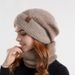 Cappello invernale caldo e antifreddo, sciarpa, protezione per le orecchie in due pezzi, cappello lavorato a maglia in lana bicolore, sciarpa protettiva per il collo da donna_voghion.com