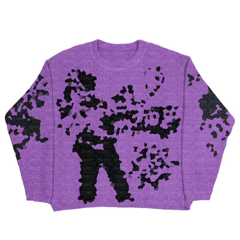 Neue lose beiläufige personalisierte Rundhals Langarm Herren Damen Herbst Winter, gestrickte Pullover für Wärme und_voghion.com