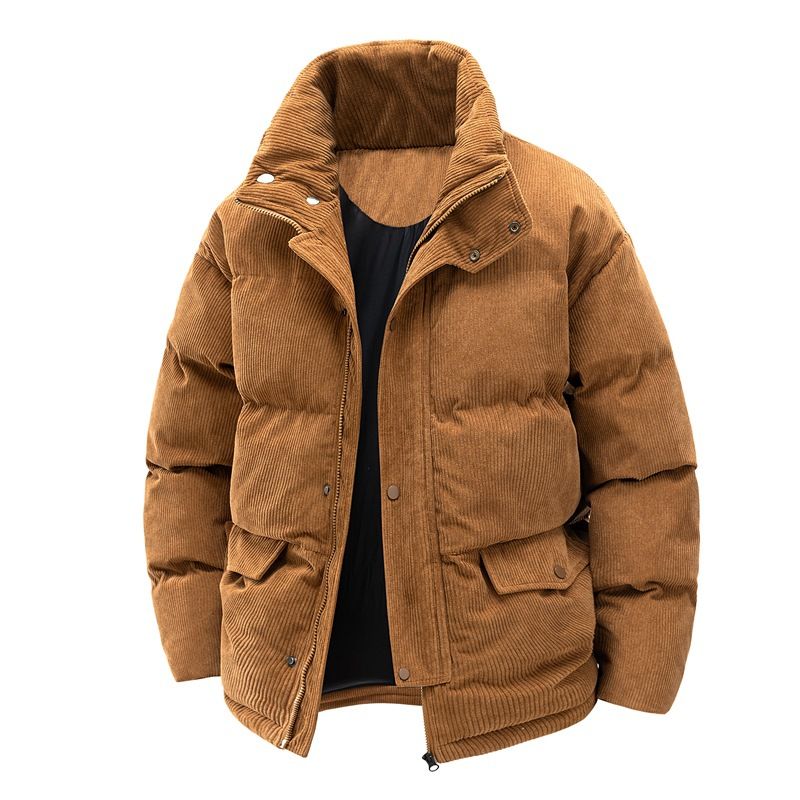 Giacca da uomo in cotone invernale, stile americano, casual, ampia, tinta unita, con colletto alto, antivento, calda e spessa, in cotone_voghion.com