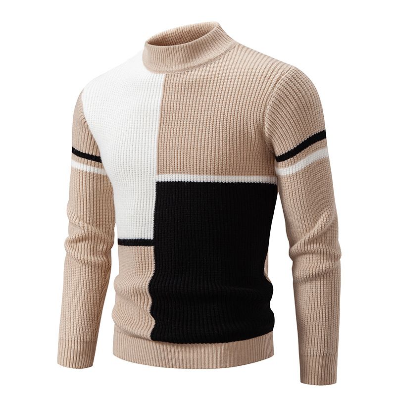  Pull demi-col roulé pour hommes, taille européenne, pull bloc de couleurs à la mode, pull tendance, chemise à bascule_voghion.com