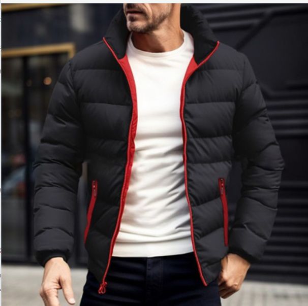 Men's Solid Color Cotton Jacket For Autumn & Winter, Slim Fit Zip-Up Casual Coat, Lightweight Polyester Outerwear - Sizes M To 6XL_voghion.com