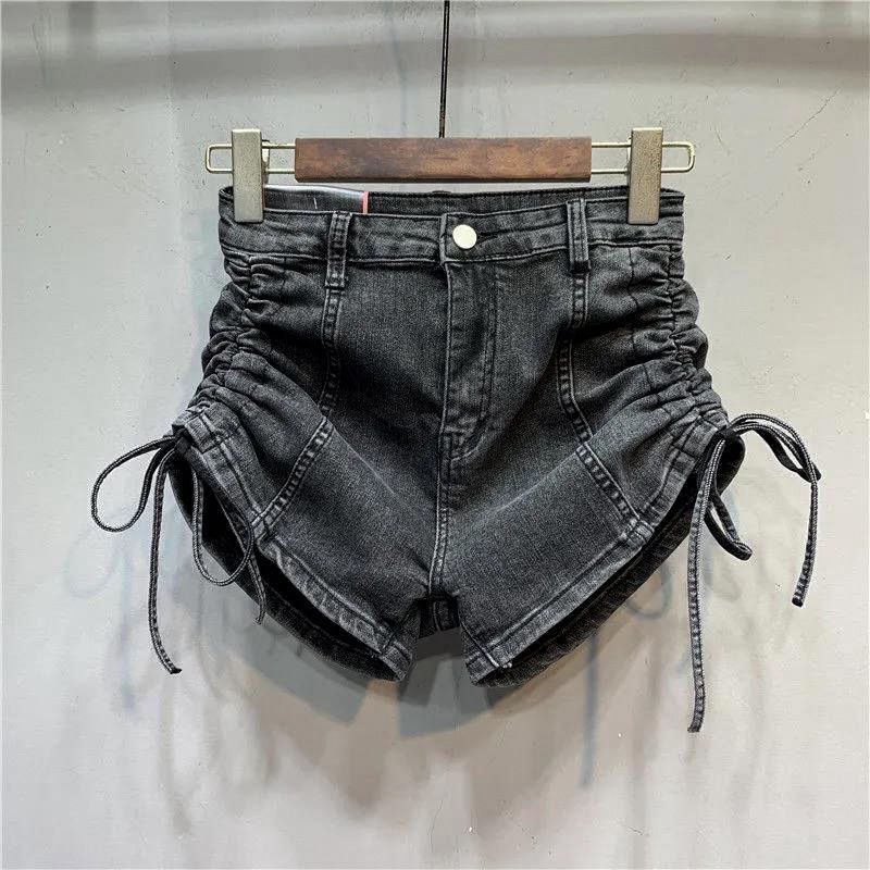 Pantaloncini di jeans a vita alta per il design estivo da donna, pantaloni attillati con coulisse, celebrità di Internet Spicy Girl, stesso_voghion.com