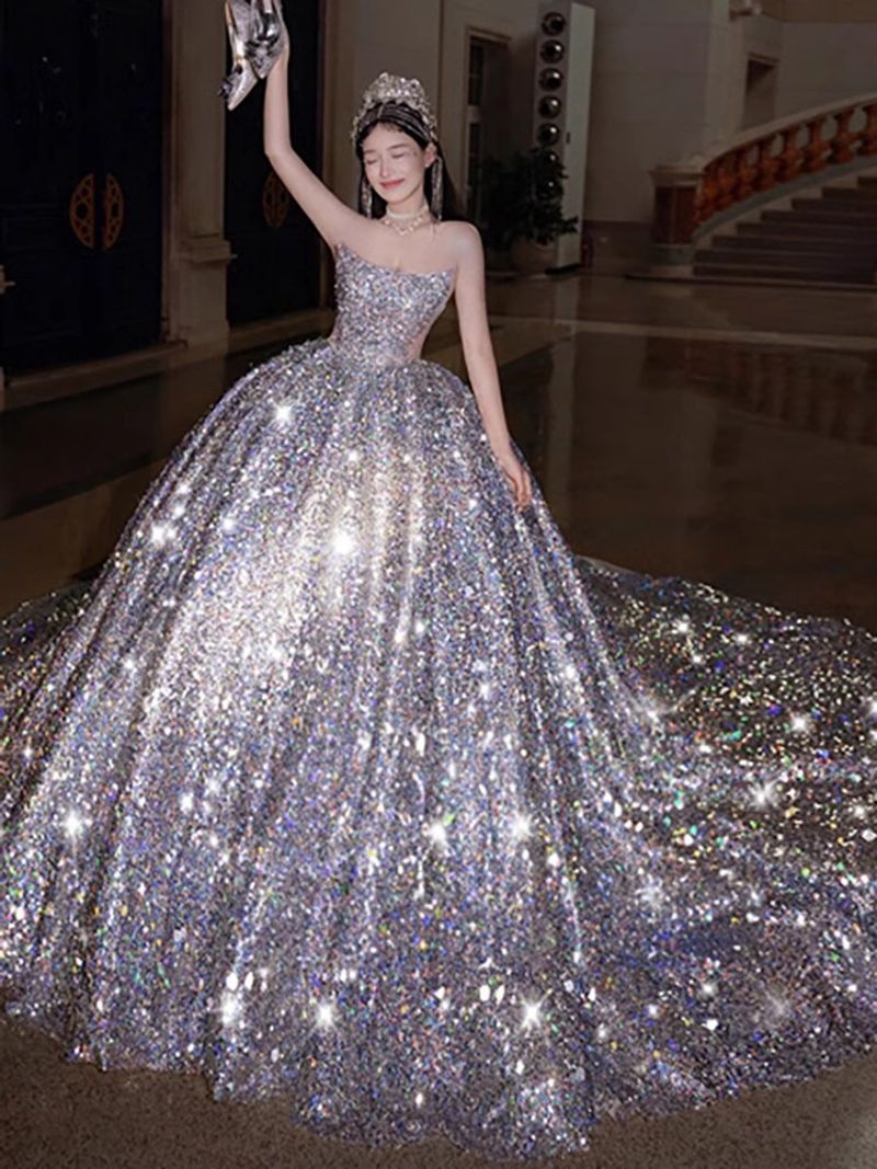 Heavy Industry Design Elegant Tail Sweet Fashion Glitter Wedding Dress_voghion.com