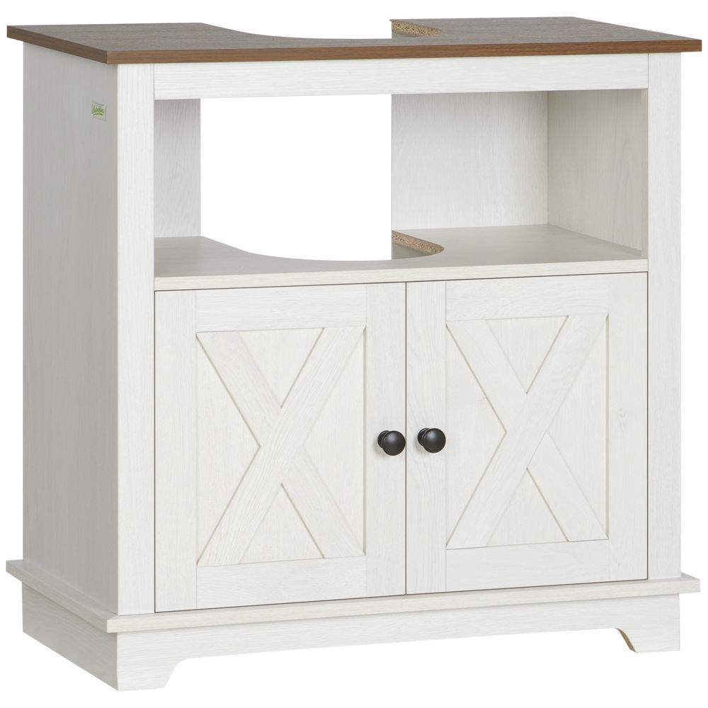 kleankin Pedestal Vanity Cabinet White 2-Door Bathroom Sink Cabinet With Shelves_voghion.com