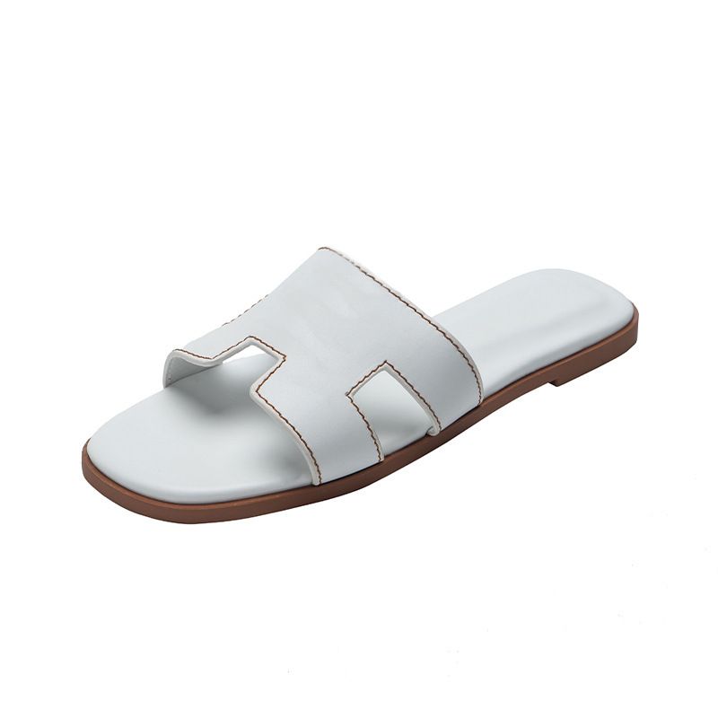 Ciabatte europee e americane Candy Fashion Pelle H Pantofole Capispalla da donna Pantofole estive Sandali Le scarpe basse da donna sono versatili_voghion.com