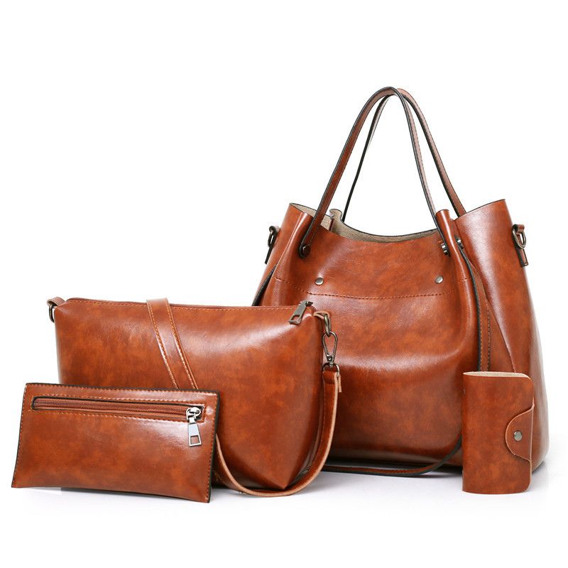Sac à main rétro quatre pièces pour femme, sacoche mère-enfant, grande capacité, bandoulière simple, sac seau_voghion.com