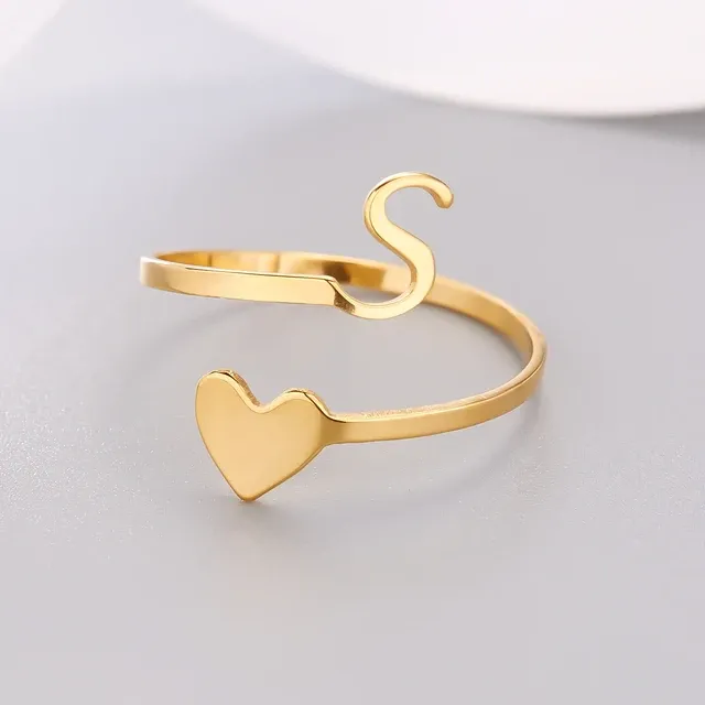 Mode Neue Herz A-Z Brief Ringe Für Frauen Edelstahl Einstellbare Öffnung Ring Initialen Name Alphabet Paar Freunde Party_voghion.com