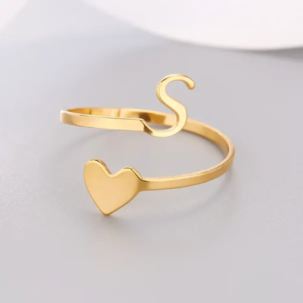 Mode Neue Herz A-Z Brief Ringe Für Frauen Edelstahl Einstellbare Öffnung Ring Initialen Name Alphabet Paar Freunde Party_voghion.com