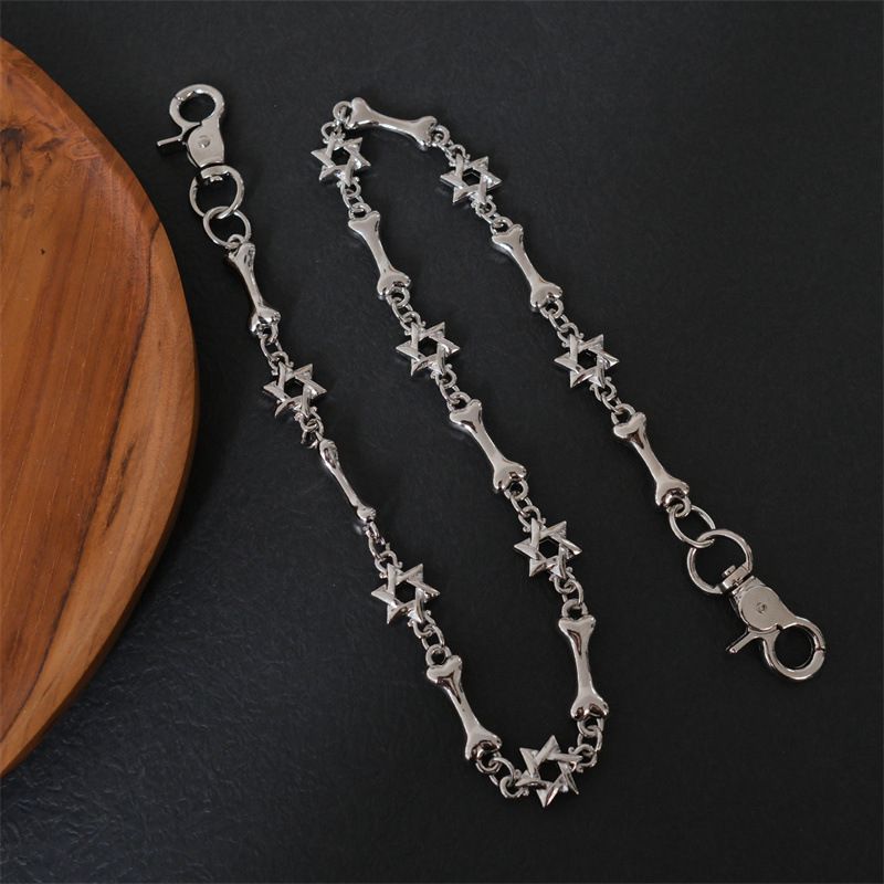 2025 New High-End Niche Five-Pointed Star Waist Spliced Bone Shape Hip-Hop Pants Chain_voghion.com