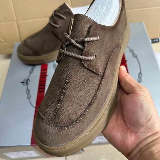 Chaussures ShoeGlobe pour homme, bout large, en cuir de vachette pleine fleur, style business casual, polyvalentes et respirantes, à lacets et semelle souple._voghion.com