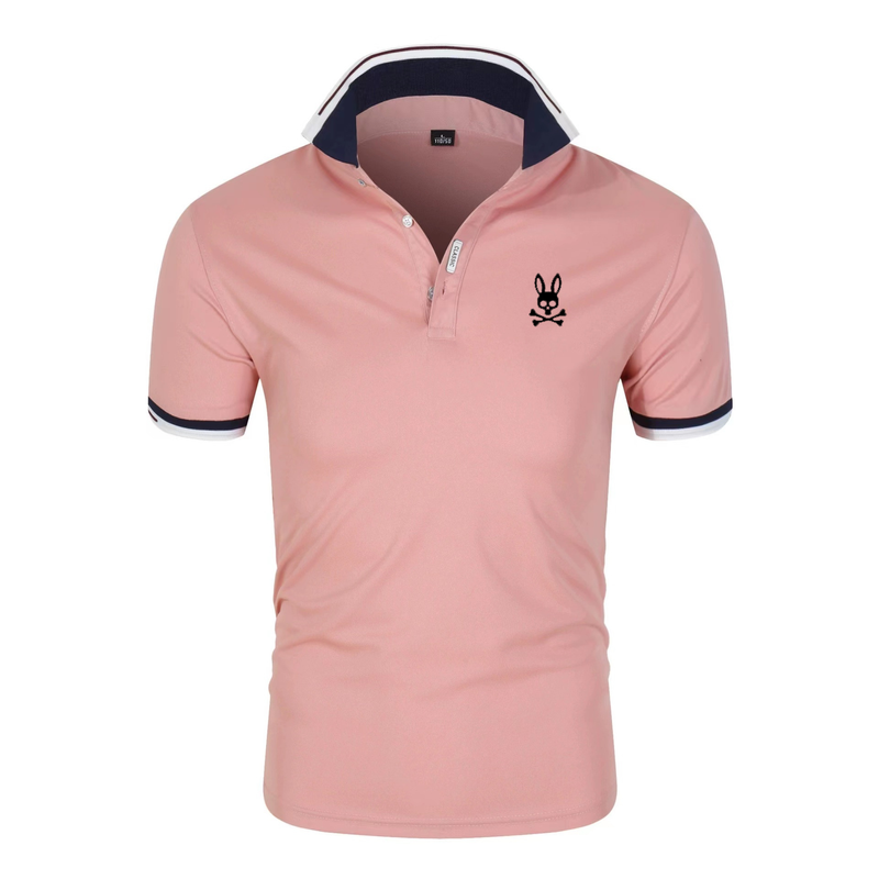 Tryckt mikroetikett ghost rabbit kortärmad pikétröja 2023 sommar herr bomull T-shirt lapel trendig kortärmad pikétröja_voghion.com