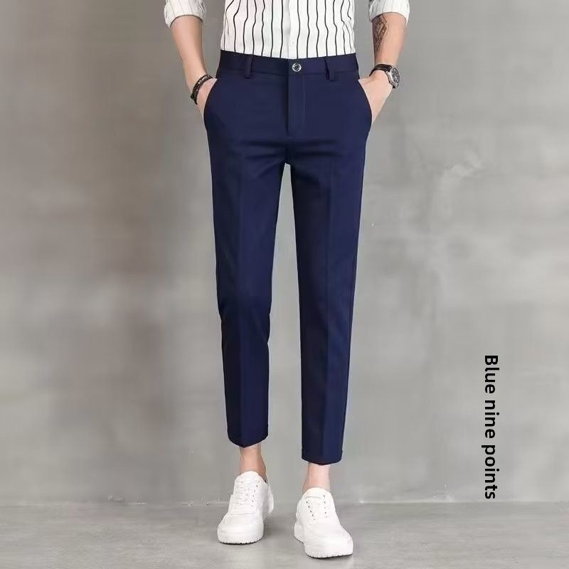 Freizeithose Herren Frühling und Herbst Dünn Drapiert Locker Gerade Neun-Punkt Schwarz Business Professionelle Einfache Anzughose_voghion.com