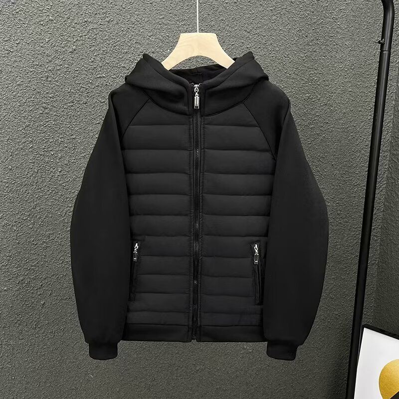 Herrenbekleidung Herren Herbst und Winter Baumwolle Casual Kapuzenfutter Vollrand Leichter Pullover Paarjacke Casual Top Volltonfarbene Nähte_voghion.com