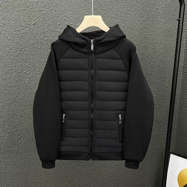 Herrenbekleidung Herren Herbst und Winter Baumwolle Casual Kapuzenfutter Vollrand Leichter Pullover Paarjacke Casual Top Volltonfarbene Nähte_voghion.com