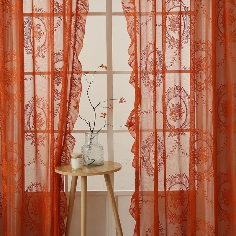 Floral Lace Sheer Curtains - Semi-Sheer Voile Drapes With Round Mirror Embroidery For Bedroom & Living Room Romantic Window Treatment_voghion.com