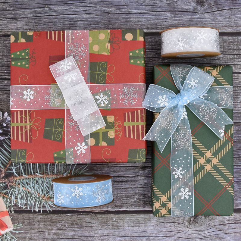 Christmas Snowflake Wired Ribbon, Edge Ribbon for Tree Gift Wrapping Bow, DIY Craft, 2.5cm_voghion.com