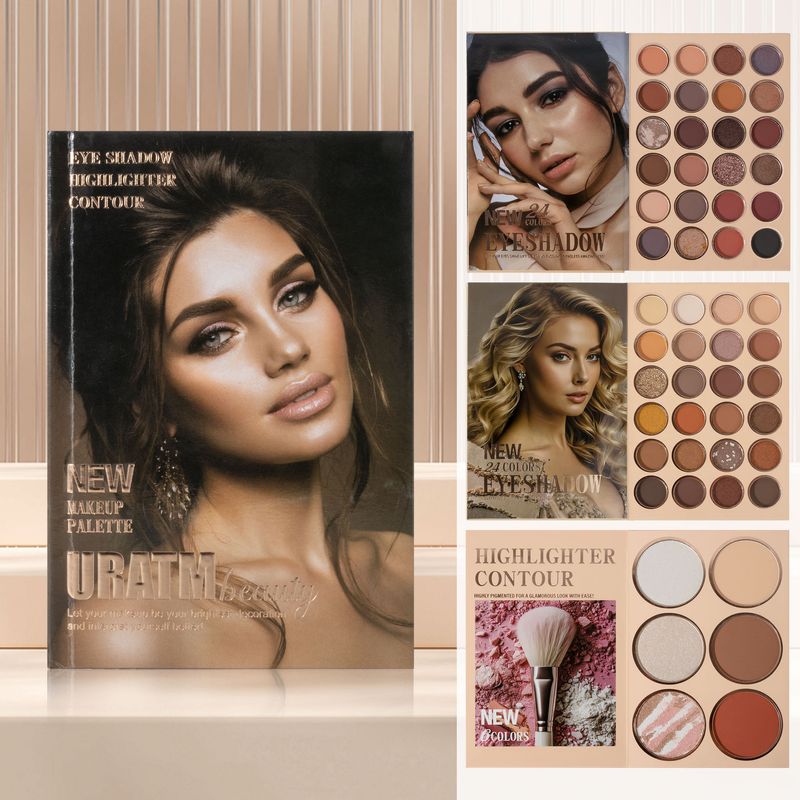 URATM 54-Farben-Lidschattenpalette im Buchstil mit 3 Schichten, Matt und Schimmer, Rouge und Highlighter, alles in einem – hochpigmentiertes, leicht zu verblendendes Make-up_voghion.com