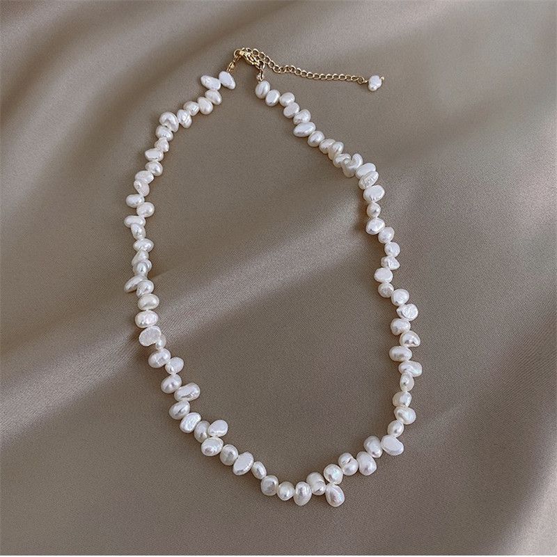 Irregular natural pearl necklace for women ins cold style short clavicle necklace temperament high-end internet celebrity jewelry_voghion.com