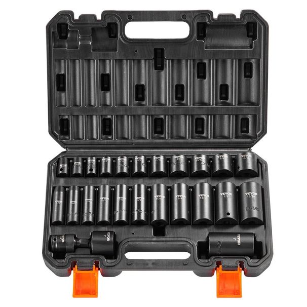 Impact Sockets Set 25pcs 6-Point 3/8in Drive Bit Ratchet Tool Kit Case_voghion.com