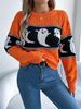 Maglione a maniche lunghe con contrasto di colore e tema Halloween per autunno e inverno, abbigliamento da donna_voghion.com