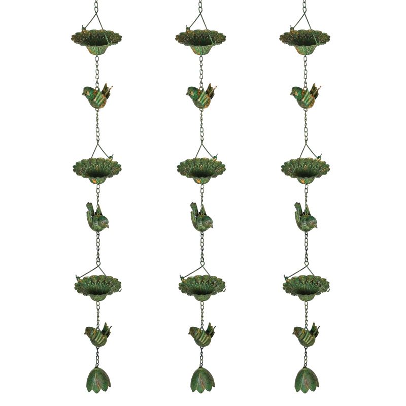3er Set Regenkette 123 Cm, Metall-Ablaufkette Con Vogelmotiv, Grün_voghion.com