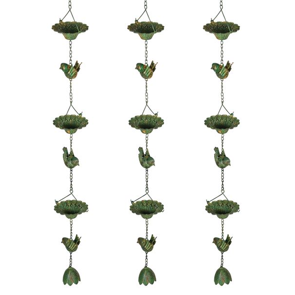 3er Set Regenkette 123 Cm, Metall-Ablaufkette Con Vogelmotiv, Grün_voghion.com