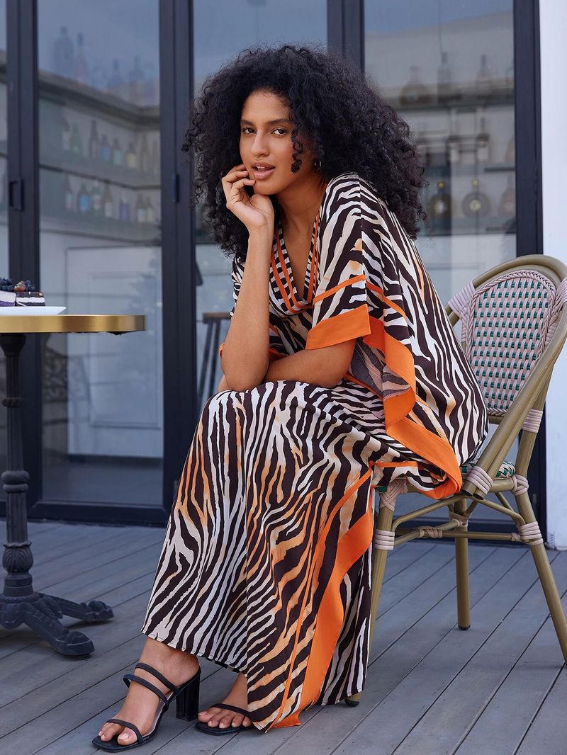 Sexy Zebra Striped Print V Neck Batwing Sleeve Turkish Kaftan Summer Women  Dress Beach Wear Swim Suit Cover ups | Voghion.com