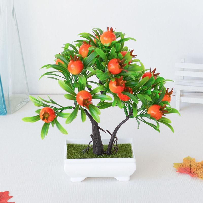 Artificial flower potted plants 16 mesh pomegranate small tree bonsai plastic flower green plant artificial flower potted flower decoration ornaments_voghion.com