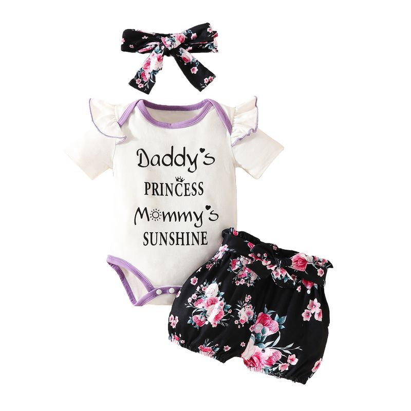 Babies' clothes Baby Short Sleeve Triangle Romper Shorts Set Baby Girl Alphabet Summer Tops Belt Flowers Cute Pants_voghion.com