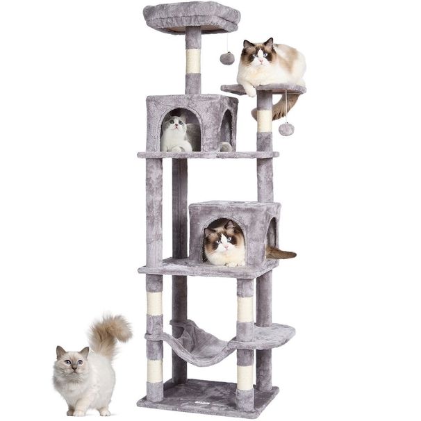 Cat Tree 63' Cat Tower With 2 Cat Condos Sisal Scratching Post Light Grey_voghion.com