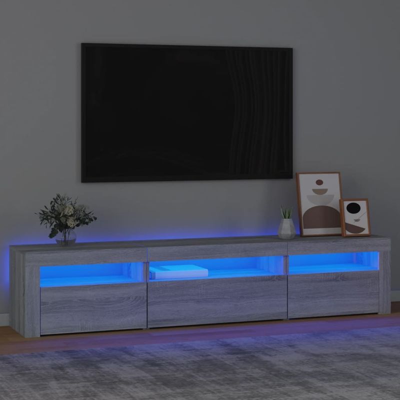TV-Schrank mit LED-Leuchten Grau Sonoma 195x35x40 cm_voghion.com
