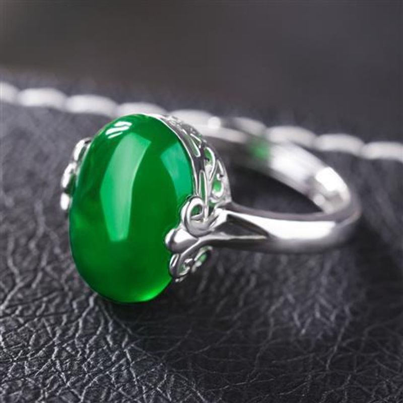 Green Chalcedony Agate Ring Opening Adjustable Ring Wedding Jewelry_voghion.com
