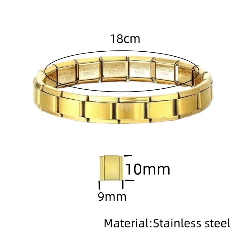 Braccialetto modulare italiano in acciaio inossidabile alla moda, fai da te, con cinturino elastico, catena, versatile e alla moda._voghion.com