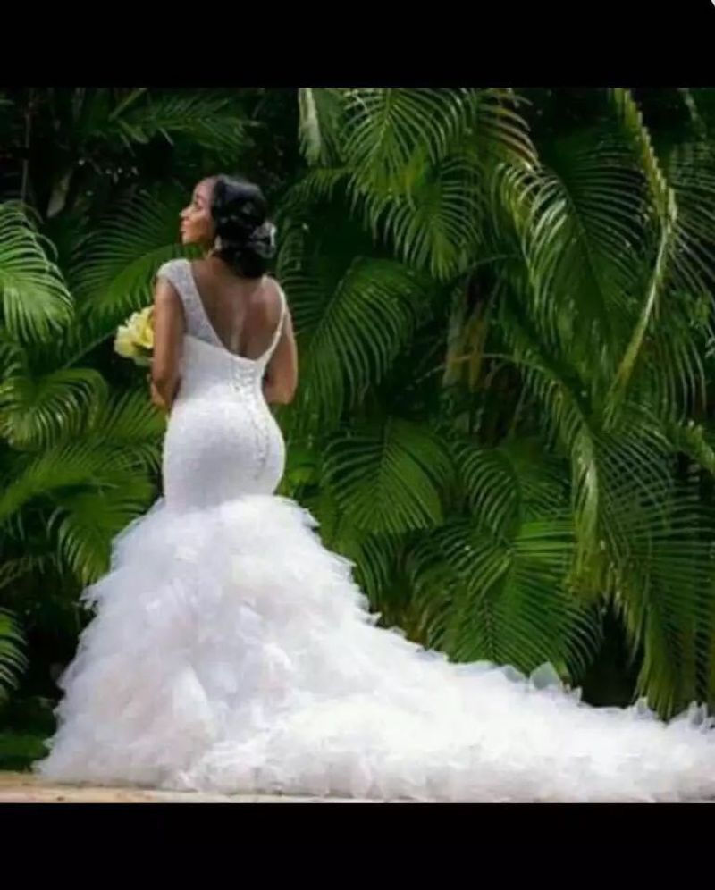 Women's Clothing wedding dress shoulder wrapped fishtail high end large size slim white wedding dress evening dress female fluffy yarn tail_voghion.com
