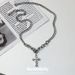 Double Chain Spliced Dia Cross Pendant Cuban Men's Sweatshirt Necklace Niche Design Hip Hop Titanium Steel Jewelry_voghion.com
