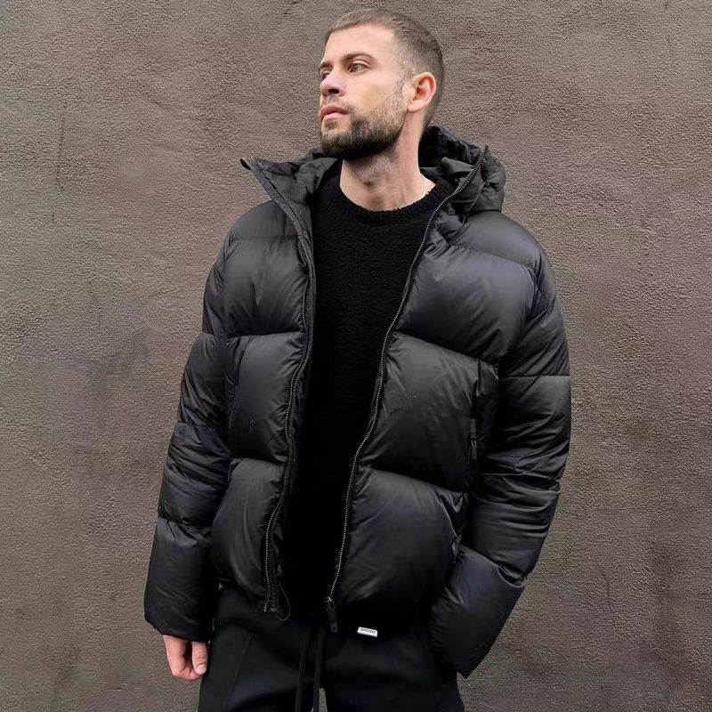 Piumino leggero unisex - Cappotto trapuntato con cappuccio streetwear (S-XL, imbottitura in cotone per tutte le stagioni, resistente all'acqua, vestibilità oversize, moda di strada)_voghion.com