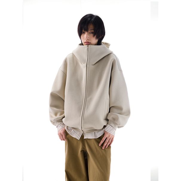 Loose Culture Oversized Air Layer Gray Hoodie Autumn Winter Unisex Style Jacket For Women_voghion.com