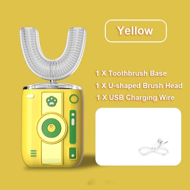 Cepillo de dientes eléctrico sónico para niños, lindo cepillo de dientes con forma de U de dibujos animados, recargable, con cerdas suaves_voghion.com