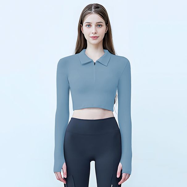 Nowość: Obcisłe topy do jogi z odkrytym stanem i długimi rękawami, damskie, dopasowane, fitness, sporty, bieganie, trening_voghion.com