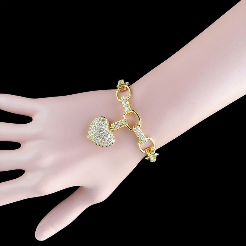 Women's Jewelry Set - Gold Heart Necklace And Bracelet With AAA Zircon Stones, Elegant Box Chain Design For Everyday Wear_voghion.com