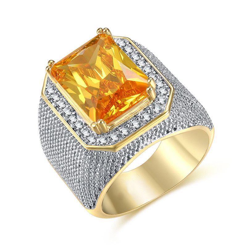 Anello di lusso quadrato con zirconi intarsiati in stile hip-hop, molto venduto, anello da uomo alla moda, versatile e alla moda._voghion.com