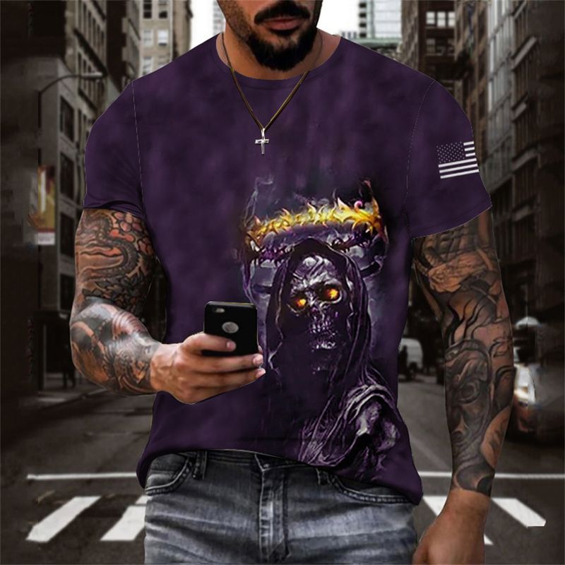 Street 3DT Shirt Sommeranzug Kurzarm Print lässig groß_voghion.com